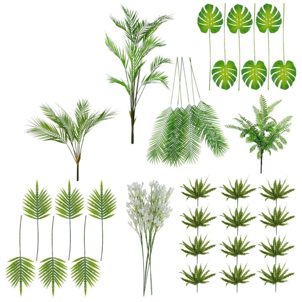 Leaf Pack Of 38 Artificial Foliage Stems - Leaves & Palm Green