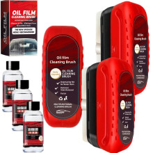 Car Glass Cleaner with Solution Dispenser, Windshield Cleaning Brush Set Red, Fast Oil Film Removal and AntiFog Protection (3PCS)