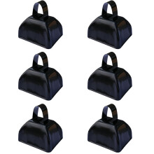 6 Pack 3 Inch Black Steel Cowbell for Sports, Loud Clear Sound with Comfortable Hand Grip