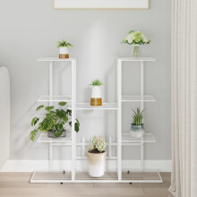 Metal Plant Stand Indoor Outdoor with MultiLevel Display, Sturdy Iron Frame, Elegant White Finish