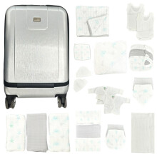 Newborn Baby Essentials Hospital Bag Bundle Coral Pattern, Overnight Bag, Travel Suitcase, Lightweight, Cotton Muslins, Cellular Blanket, Bodysuits, B