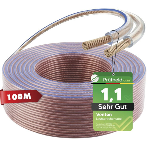 VENTON 100m Speaker Cable 2x2.5mm² Pure Copper Transparent HiFi 1