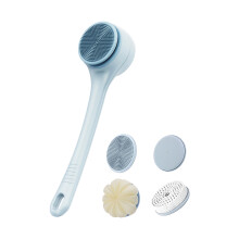 USB Electric Long Handle Bath Brush 4 Interchangeable Head-Blue