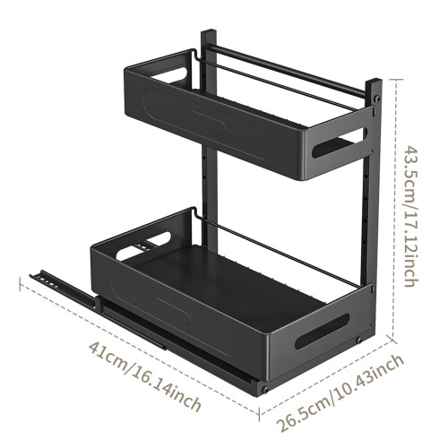 Multifunctional Under Sink Drawer Rack For Bathroom And-Black 2
