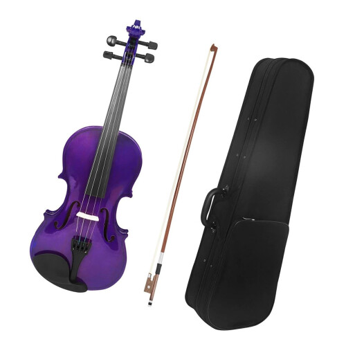 4/4 Solid Wood Acoustic Violin Beginner Pack with Distinctive Purple Finish and Clear Projection 1