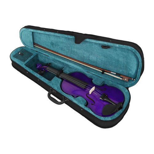 4/4 Solid Wood Acoustic Violin Beginner Pack with Distinctive Purple Finish and Clear Projection 2