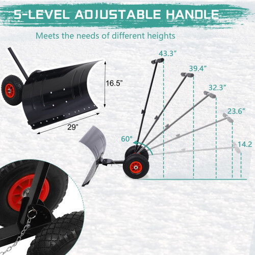29' Adjustable Snow Shovel with Wheels, Angled Blade for Efficient Snow Removal, Black 1