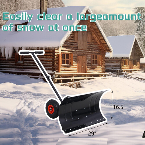 29' Adjustable Snow Shovel with Wheels, Angled Blade for Efficient Snow Removal, Black 2