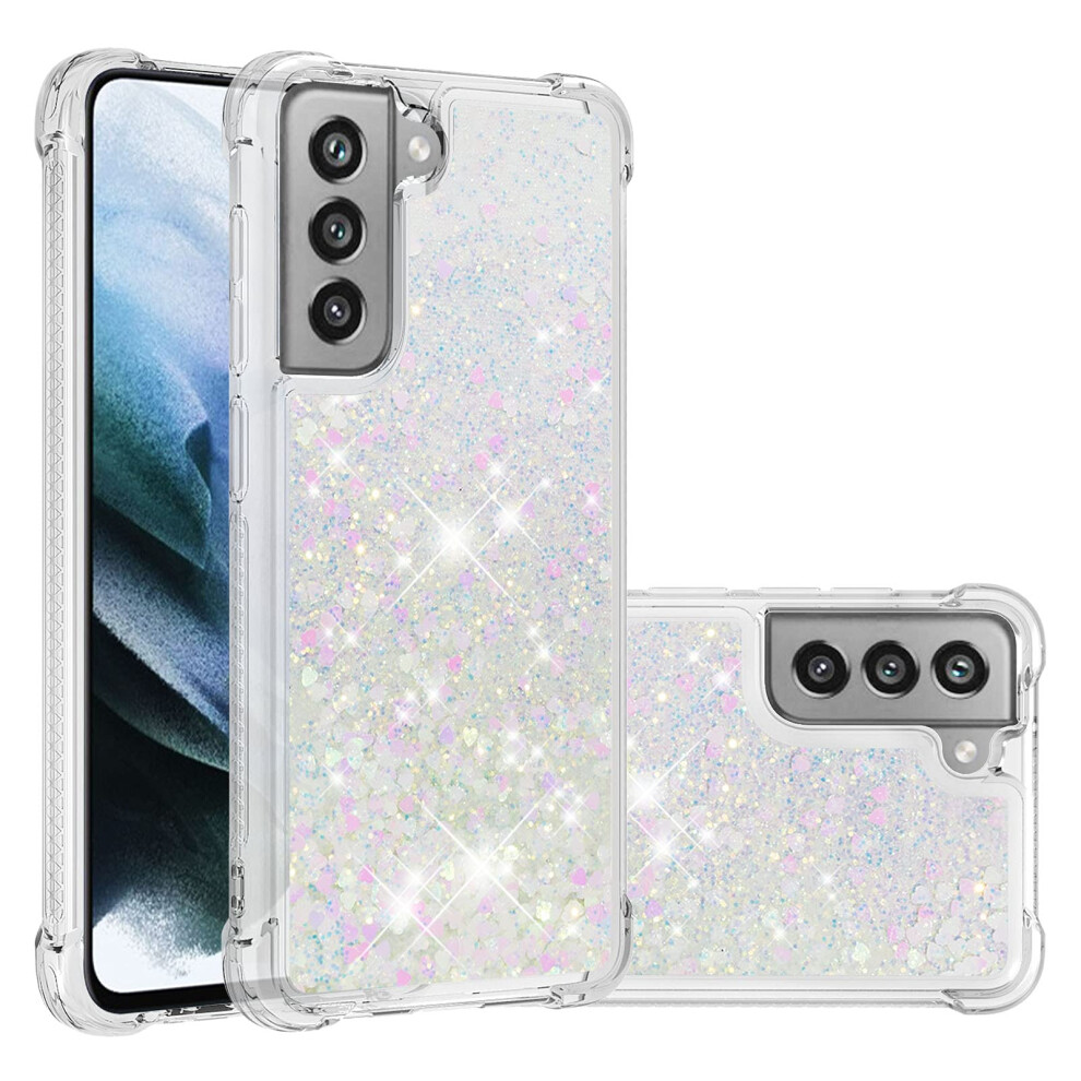 Liquid Glitter Phone Case For Samsung Galaxy S21 Fe, Iridescent Shockproof Clear Cover With Raised Edges 9073542719311