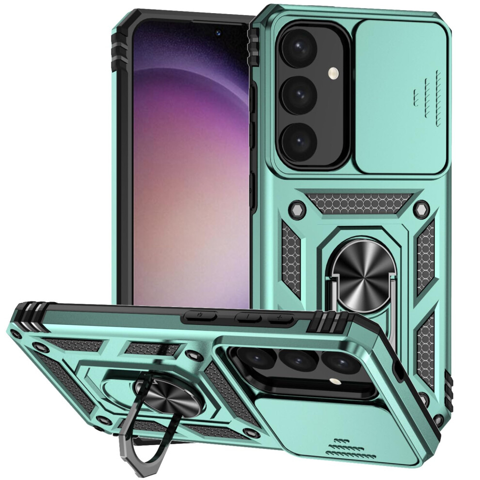 Case For Samsung Galaxy S25 With Sliding Camera Cover, 360 Kickstand, MilitaryâGrade Shockproof Magnetic Mount Green 9330225010753