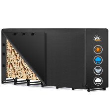 8ft Firewood Log Rack with Weatherproof Cover, Heavy Duty Outdoor Wood Storage Holder for Fireplace