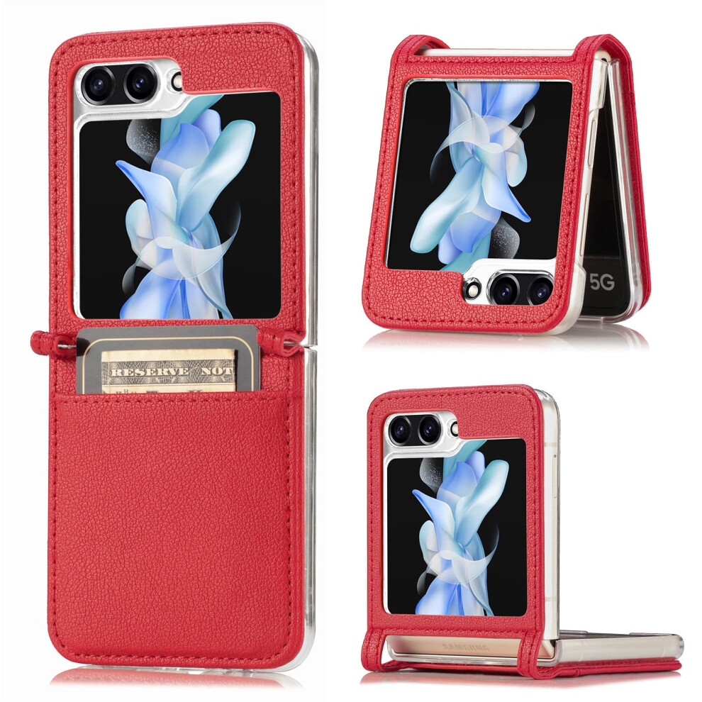 Leather Wallet Case Shockproof Pu Hybrid With Card Holder And Kickstand For Samsung Galaxy Z Flip 6 Red 9330225010807