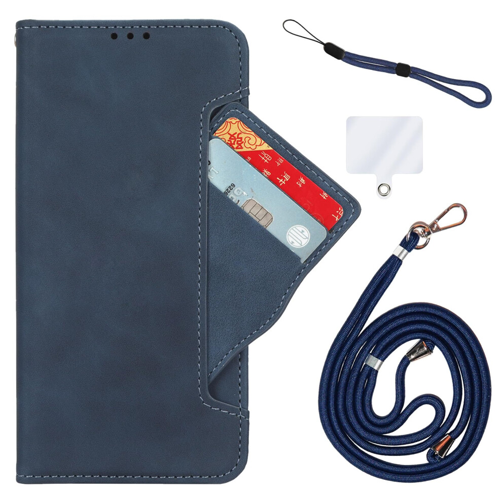 Wallet Case Magnetic Leather Flip Cover With Card Holder Kickstand Lanyard For Realme Gt2 Pro Blue 9092120336627