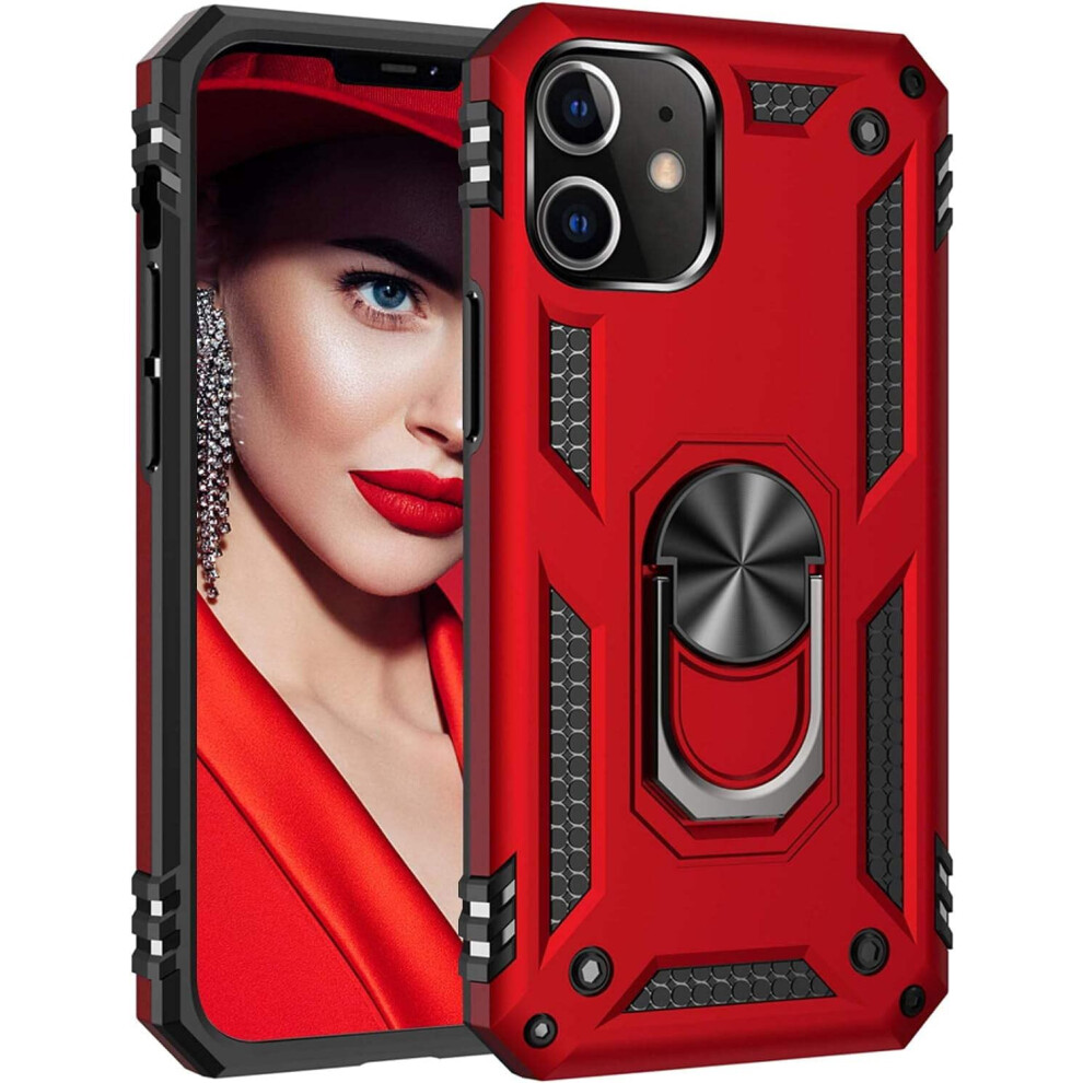Case For Iphone 11 With 360 Ring Holder Kickstand, Duallayer Shockproof Protective Cover, Red 9073542719939