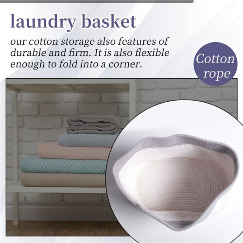 Cotton Rope Storage Baskets Bin Storage Square Organizer Foldable Decorative Woven Basket with Handles, D 1