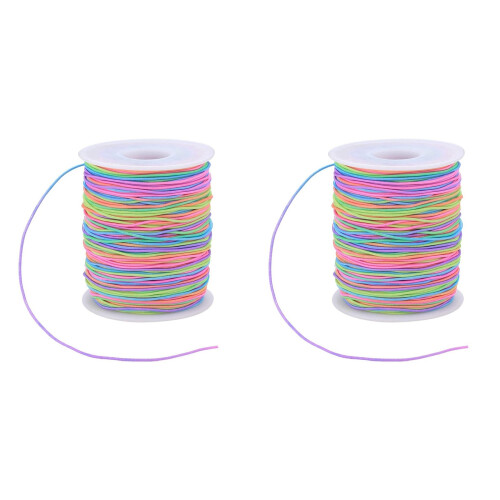 2X Elastic Cord, Beading Cords Threads, Rainbow Color Stretch String Cord, Fabric Crafting String for Bracelet
