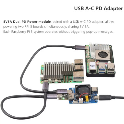 2X für Raspberry Pi5 USB AC PD Adapter  PD Trigger Aktivierung Power USB-A auf USB-C Adapter für Raspberry Pi 5 2