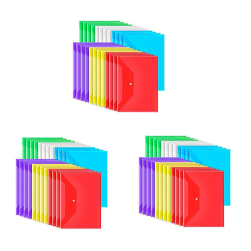 72Pack Plastic Envelopes with Snap Closure, Plastic File Folders for Documents A4 Clear Envelopes Folders,File Bags