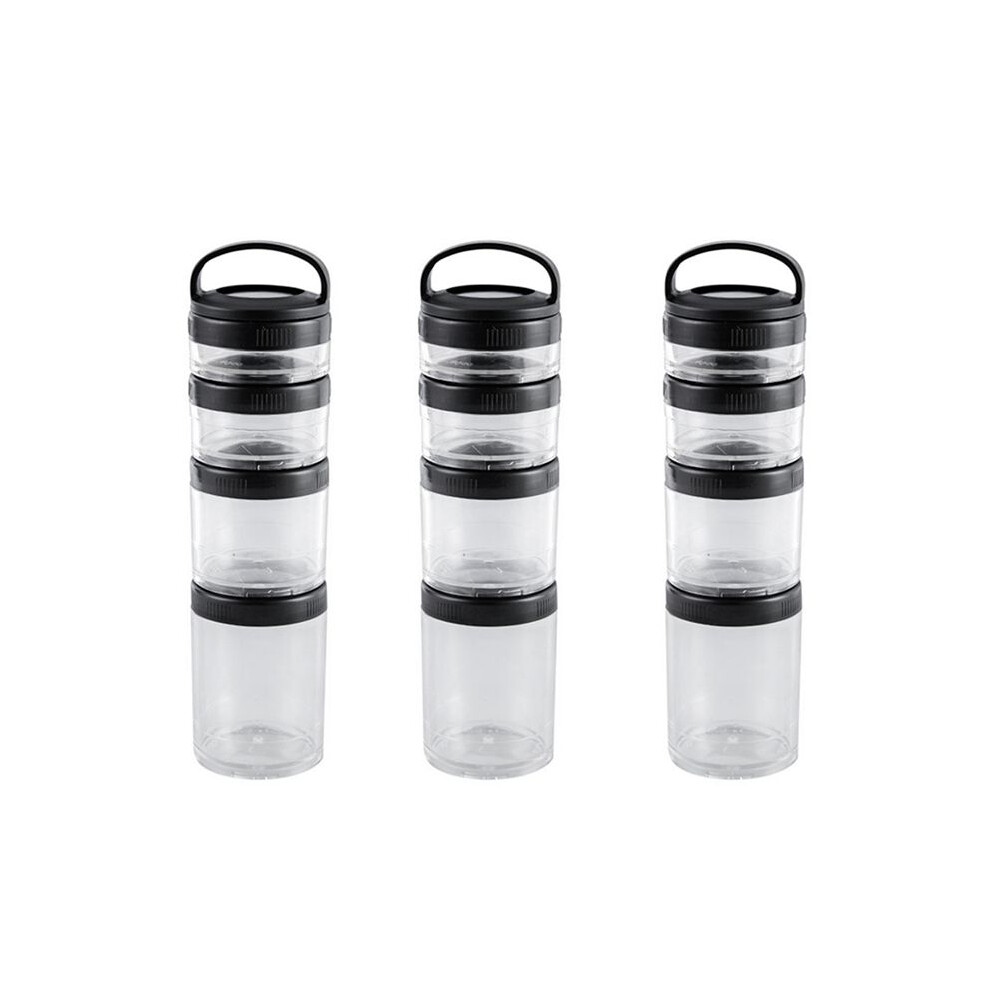 3X Stackable Snack Containers for Kids and Adult, 4 Stackable Snack Cups for School and Travel Transparent Black