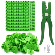 Cattle Ear Tags Number 001-100 with Pliers, Plastic Livestock Animal Identification Earring Tag Pin Tool Kit for Cows
