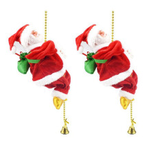 2X Weihnachtsmann Klettert auf Seil Dekoration Elektrische Automatische Plüschpuppen Spielzeug für Hauswandfenster Hängende Verzierung