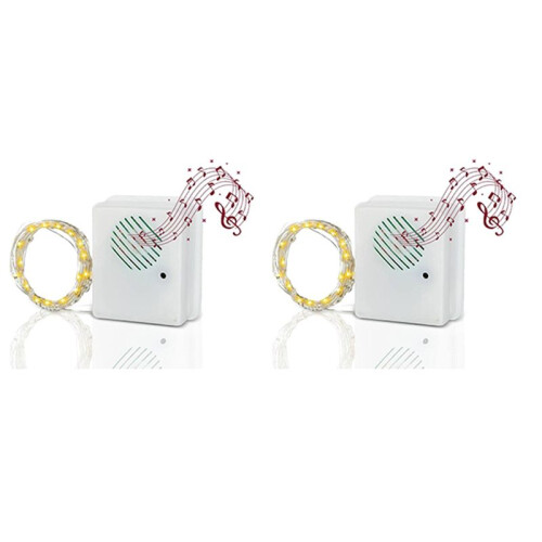 2X DIY Christmas Sound Sensor with LED String Decorative Lights Christmas Music Speaker White