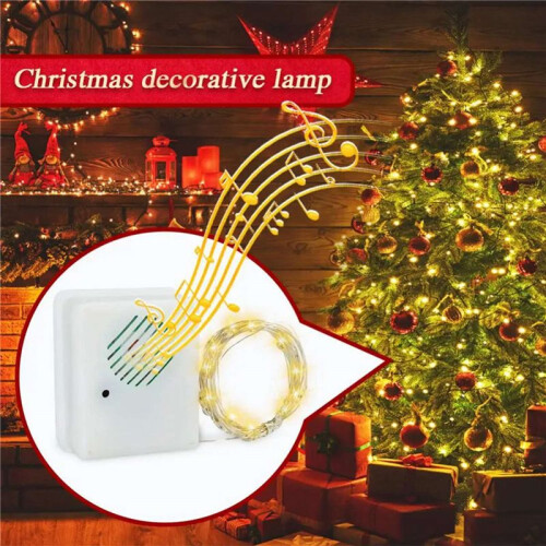 2X DIY Christmas Sound Sensor with LED String Decorative Lights Christmas Music Speaker White 2