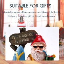 Resin Funny Gnome Figurines with Surfboard Welcome Sign It's 5 O'Clock Somewhere Statue for Home Garden Yard Decoration