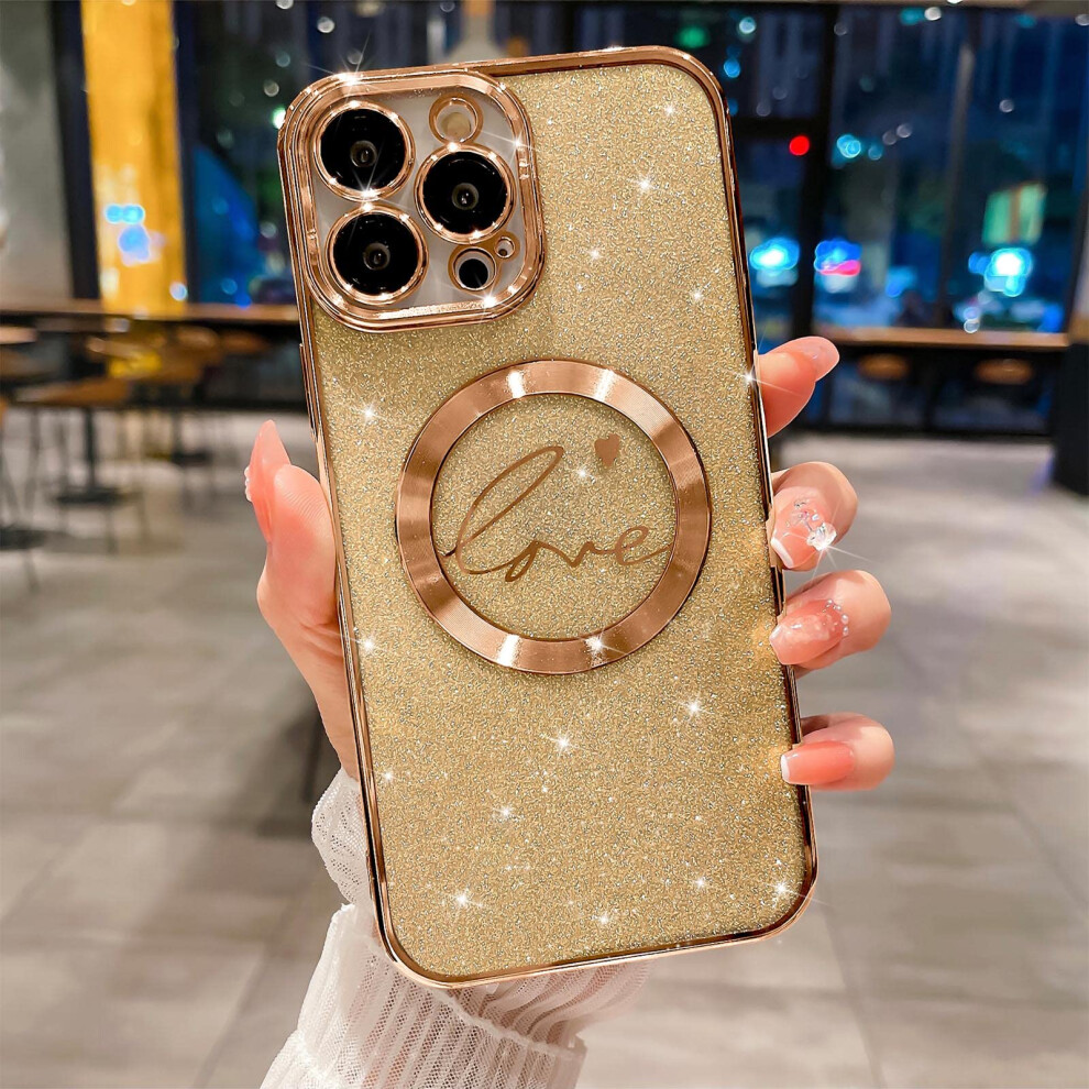 Glitter Electroplated Heart Clear Shockproof Cover With 360 Protection For Magsafe Iphone 14 Gold 9073542719960