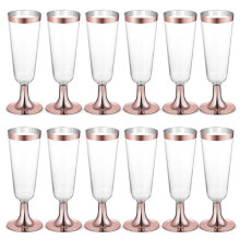Wedding Champagne Flute Disposable Plastic Wedding Cup Champagne Glass Drinking Utensils for Party-Rose Gold