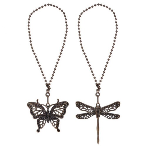 2 Pack Bronze Ceiling Fan Pull Chain Set,Lighting & Fan Pull Chain Pendant Chain Extender,Dragonfly and Butterfly