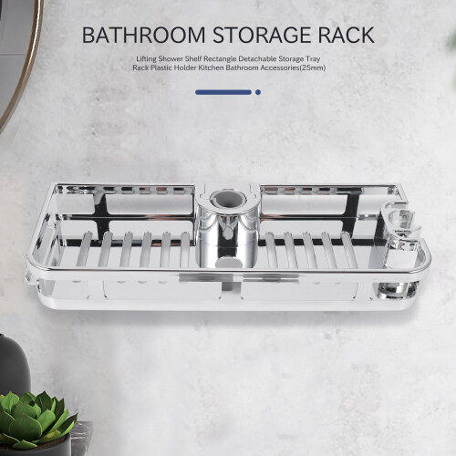 Lifting Shower Shelf Rectangle Detachable Storage Tray Rack Plastic Holder Kitchen Bathroom Accessories(25mm) 2