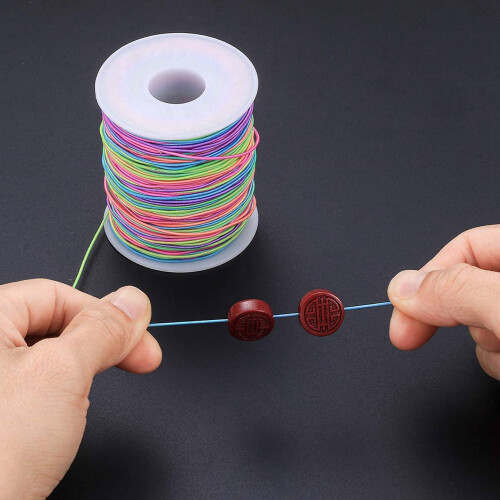 2X Elastic Cord, Beading Cords Threads, Rainbow Color Stretch String Cord, Fabric Crafting String for Bracelet 2