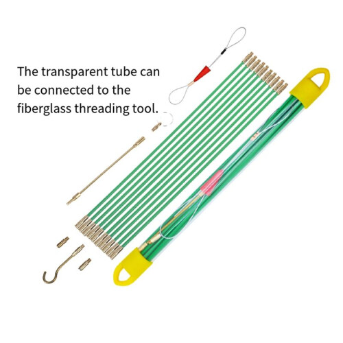 Fiberglass Fish Tape Cable Rods, Electrical Wire Running Pull/Push Kit with Hook and Hole Kit Glow Rod, Hook Hole 1
