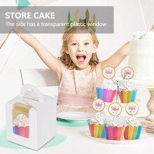 50 PièCes SéRies BoîTes à Petit Gâteau Simples PièCes Porte-Cupcake Individuels Blancs avec Inserts de FenêTre pour Emballage D'Emballage de