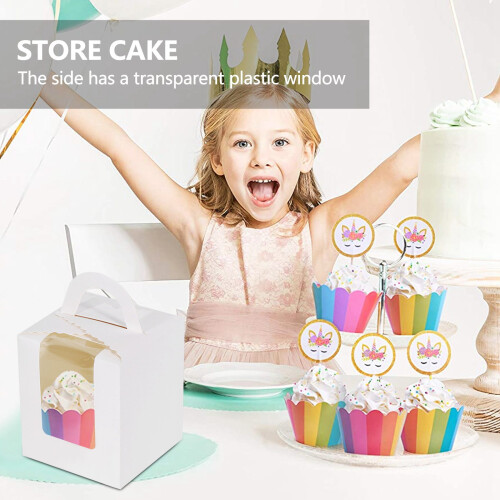 50 PCS Single Cupcake Boxes White Individual Cupcake Carrier Holders with Window Inserts for Bakery Wrapping Packaging