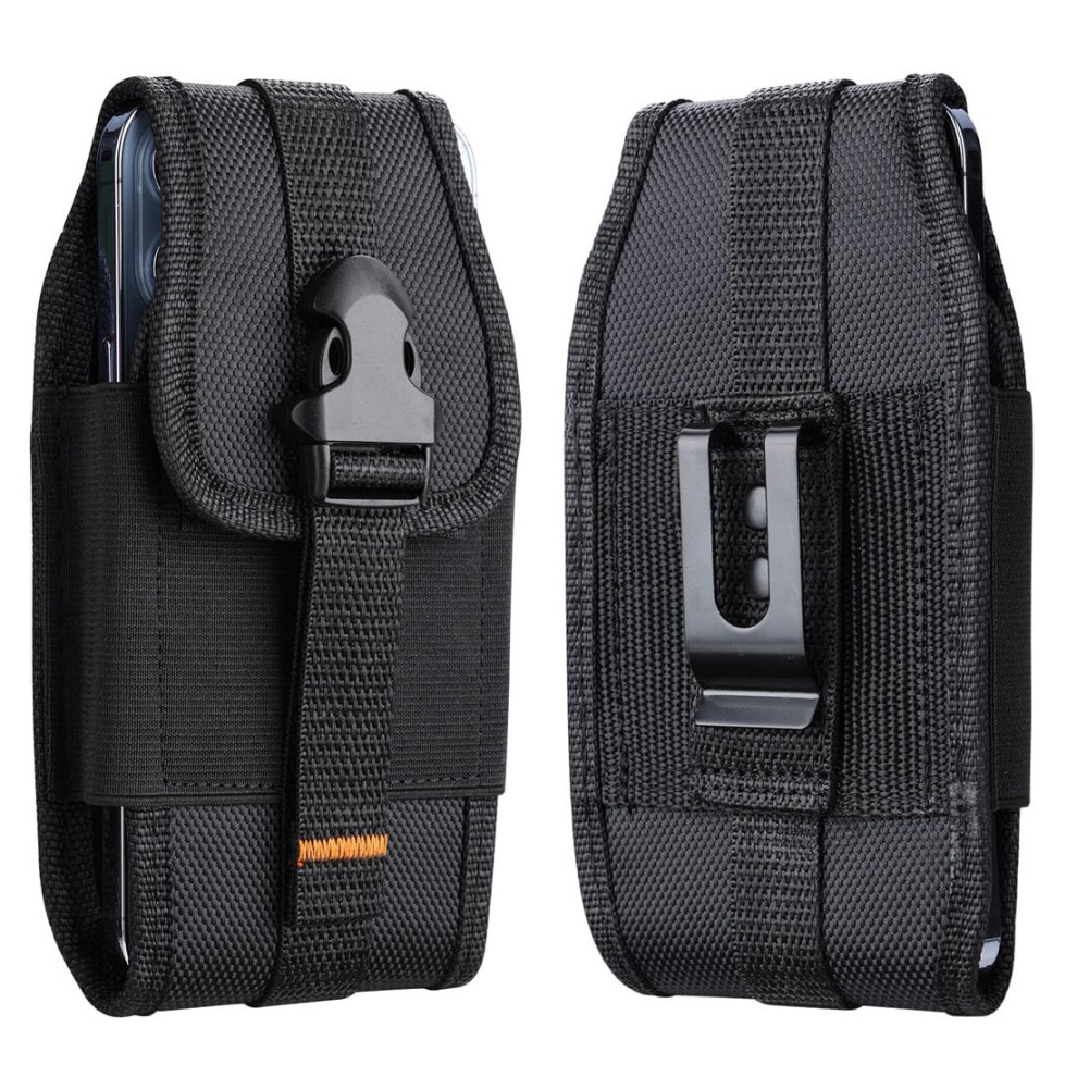 Nylon Leather Phone Holster Belt Clip With Card Holder For At&T Motivate Pro 5G And Cricket Outlast 5G 9330225011712
