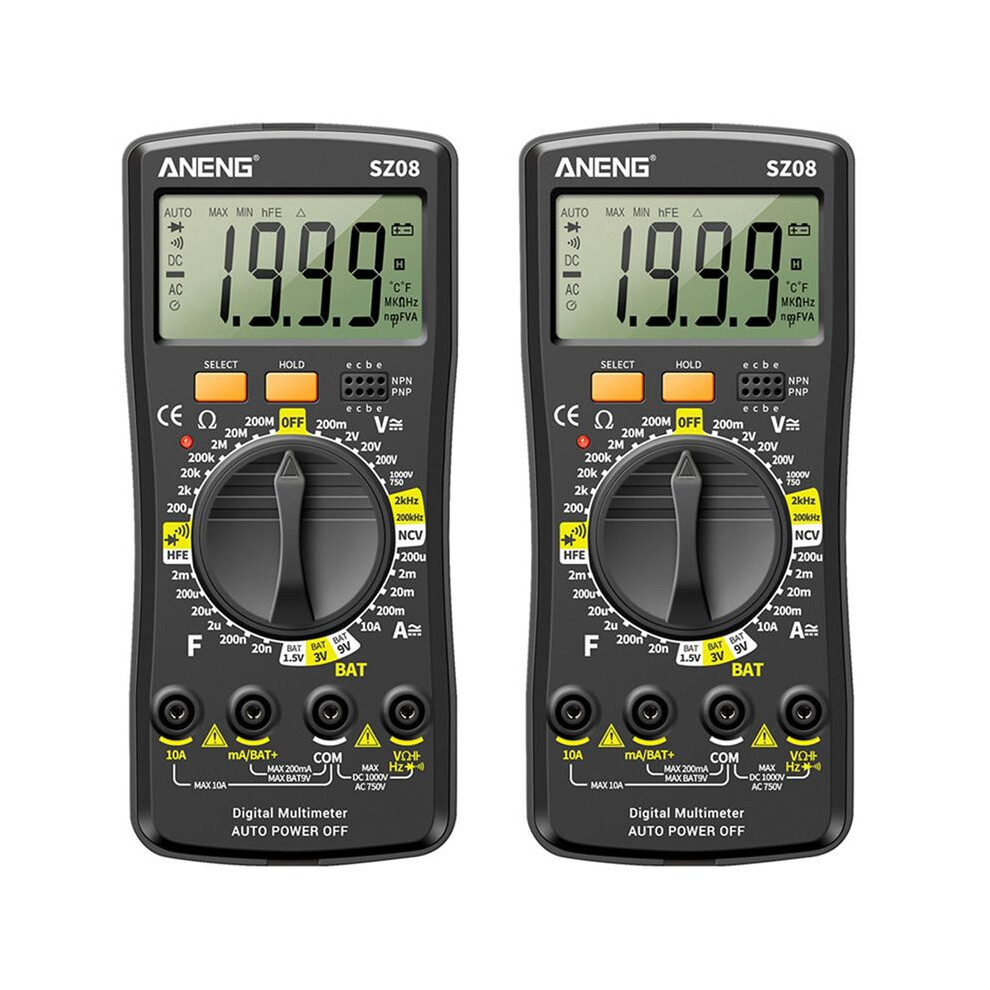 2X Aneng Sz08 Digital Multimeter Professional Multimetro Auto Voltmeter Ac Resistance Handhold Testers(Black) 6032687712420