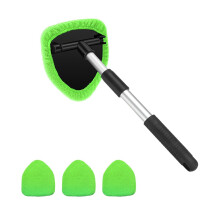 Car Windshield Cleaning Tool with Extendable Handle, 4 Washable Microfiber Pads, Streak‑ Auto Glass Cleaner for Interior and Exterior (Green)