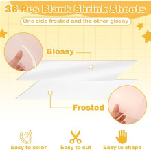 36 Pieces Shrink Plastic Sheets Shrinky Dint-Paper, Shrink-Art Paper-Kit for Kids- DIY Art Keychain Making
