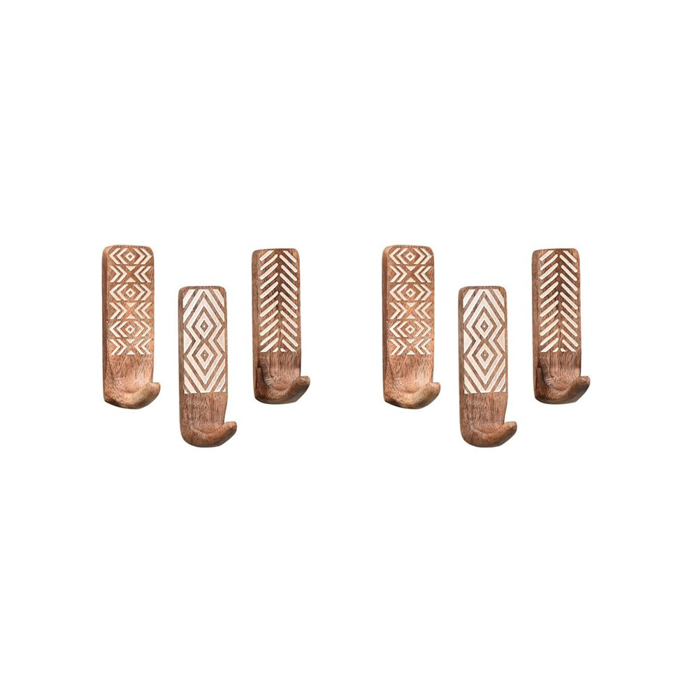 Semoic 6 Pack Non-Destructive Wood Wall Hooks - Adhesive Wall Hooks - Boho Decorative Wall Hooks