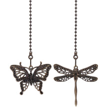 2 Pack Bronze Decken Ventilator Zugketten Set, Beleuchtung & Ventilator Zugketten AnhäNger Ketten VerläNgerung, Libelle und Schmetterling