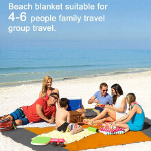 Beach Blanket, 210 x 200cm Picnic Blanket Extra Large Waterproof Beach Mat with 4 Fixed Nails, For Beach, Camping-Orange