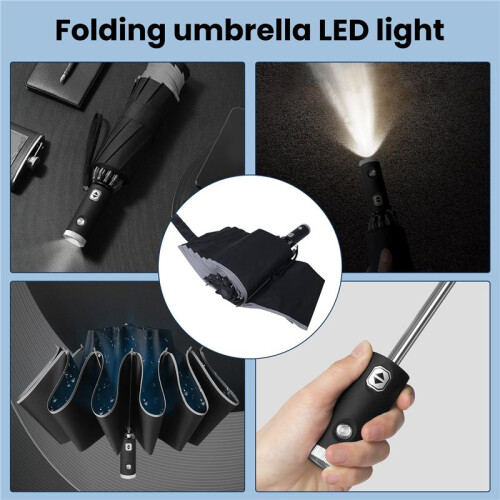 Automatic Reverse Umbrella Inverted Reflective Folding LED Light Safe Night Windproof Frame for Men Women Umbrellas 2