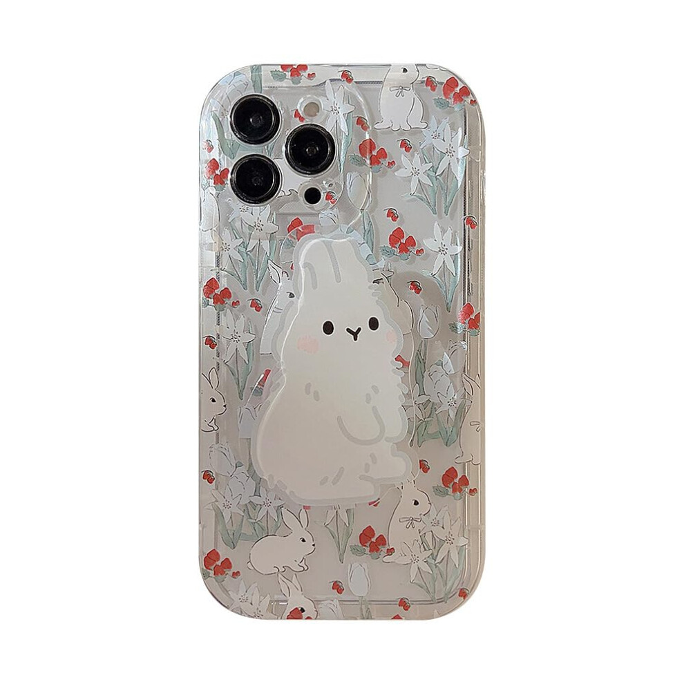 Cute Rabbit Clear Case For Iphone 16 With Floral Bunny Design, Flexible Tpu Grip And Raised Edge Protection White 9330225011965