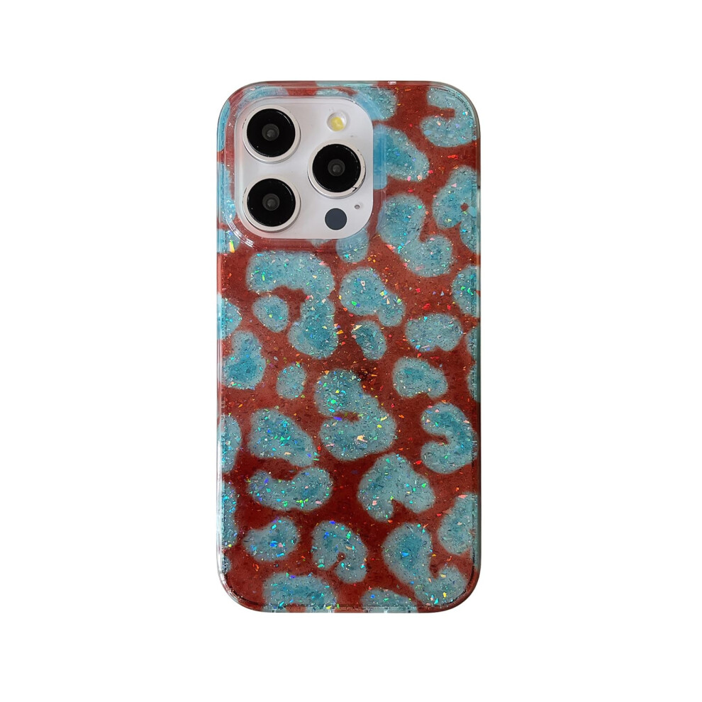 Glitter Leopard Print Case For Iphone 15 6.1 Inch Blue Brown Cheetah Slim Protective Cover Wireless Charging Compatible Blue,Brown 9073542720379
