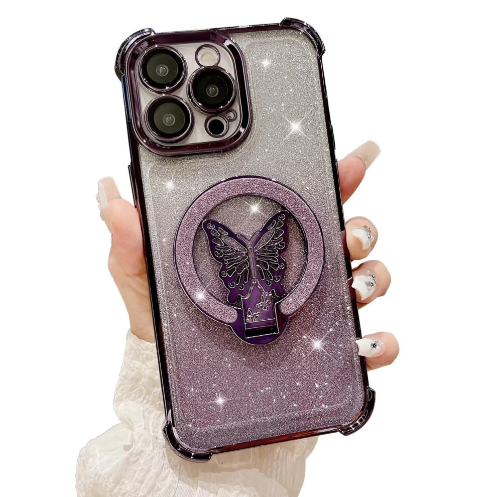 Case For Oppo A72 5G Glitter Shockproof Tpu Cover With Butterfly Kickstand Gradient Electroplated Purple 9330225012016