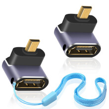 8K 90 Degree Down Angle Micro HDMI to HDMI Adapter with LED Light for Camera Camcorder (2 Pack)