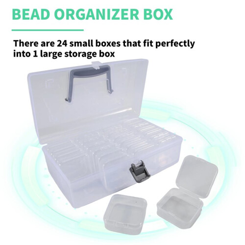 Bead Organizer Box with Handle, 24 Pcs Rectangle Storage Plastic Cases,  Clear Bead Storage Containers Boxes 1