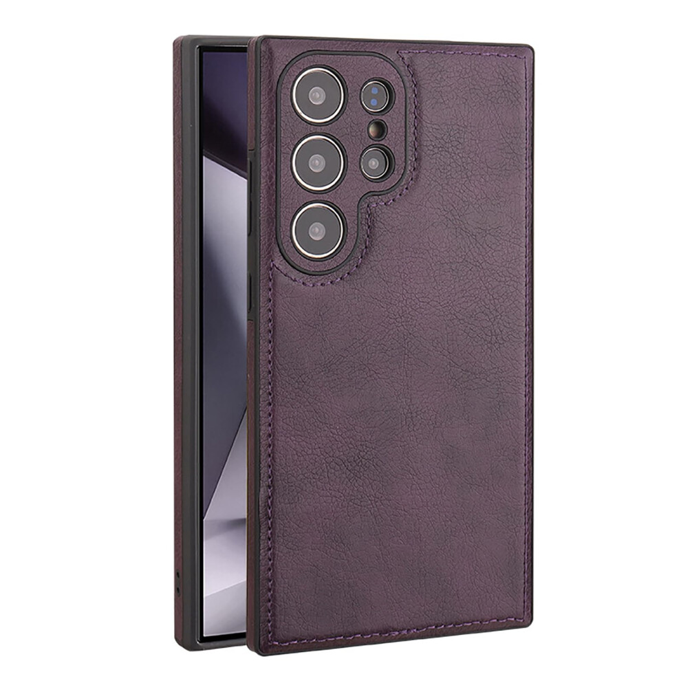 Retro Leather Case For Samsung Galaxy S25 Ultra/S25 Plus, Slim Antifingerprint Cover With Full Lens Protection Purple 9330225012375